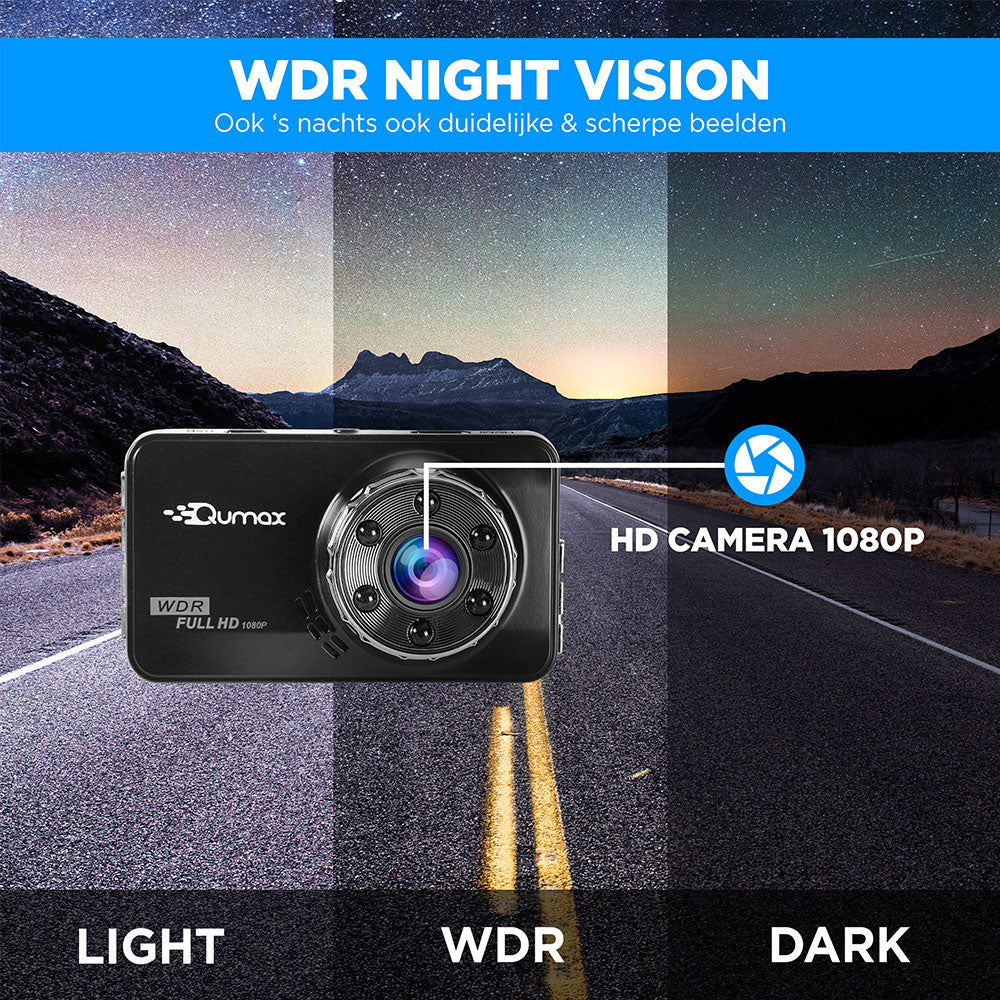 Qumax Dashcam voor auto – Voor en Achter Camera – Full HD – Parkeerstand met ingebouwde G-sensor