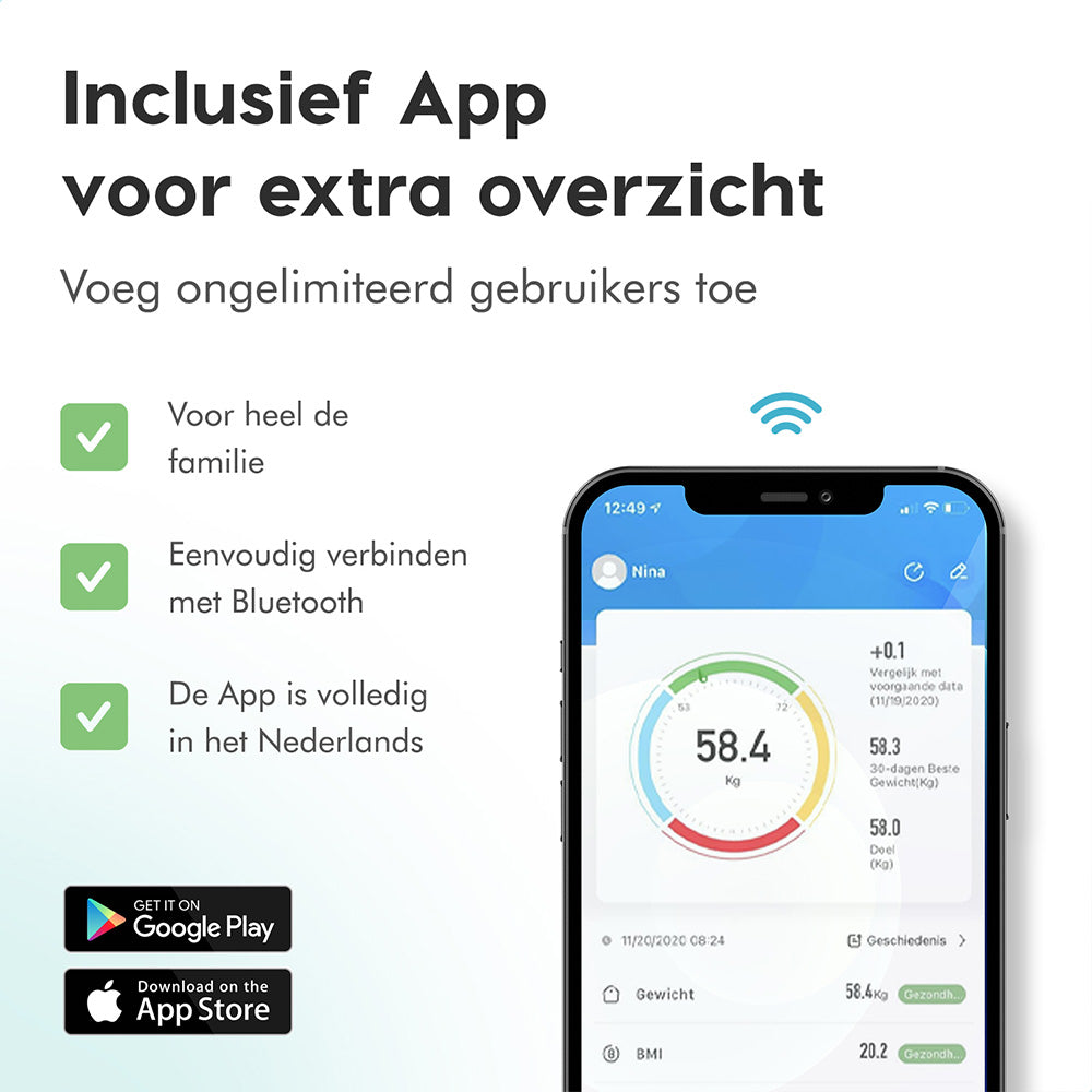 Qumax Slimme weegschaal met Lichaamsanalyse - Personenweegschaal - Nederlandse app