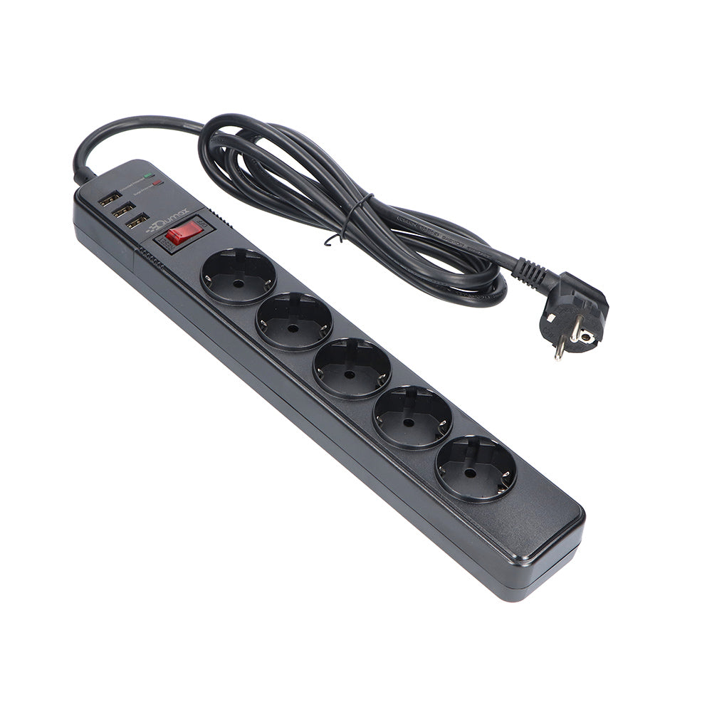 Qumax Stekkerdoos met USB Poorten en Schakelaar - 5 Stopcontacten 3 USB Laders